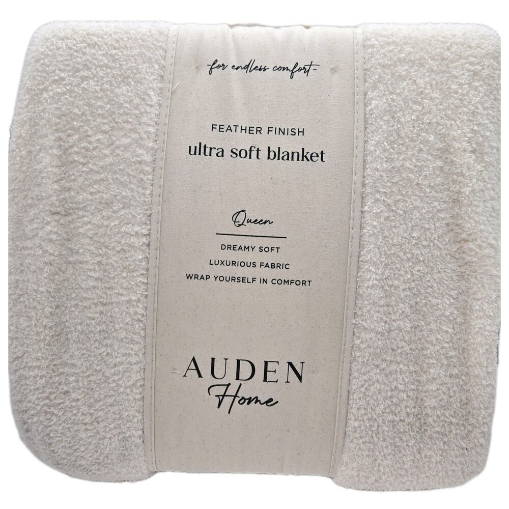 Auden Home Queen Dreamy Ultra Soft Feather Finish Blanket 90x90" NEW Ivory Lux
